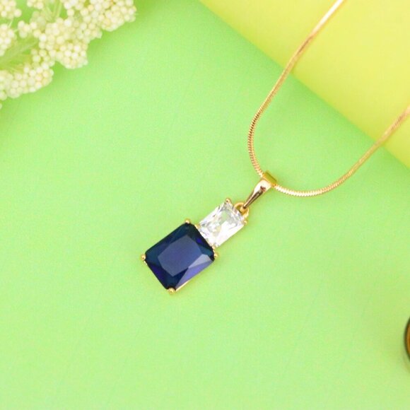 "Royal Blue Pendant with Gold-Plated Finish – Elegant Sparkle Charm, XPPT1807 - Picture 3 of 13